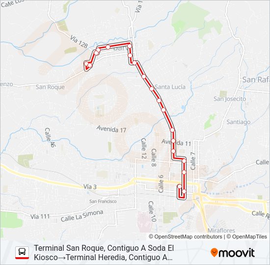 Mapa de HEREDIA - URB. SAN BARTOLOMÉ de autobús