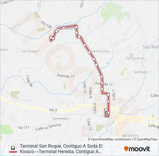 HEREDIA - URB. SAN BARTOLOMÉ Bus Line Map