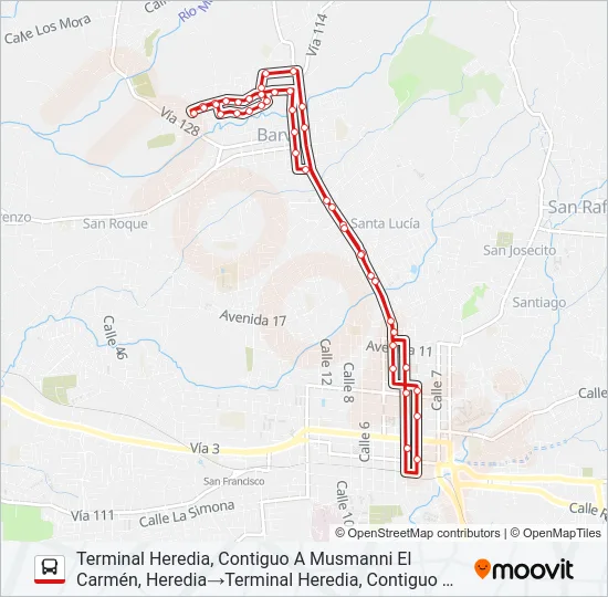 HEREDIA - SAN PABLO - LA ARMONÍA Bus Line Map