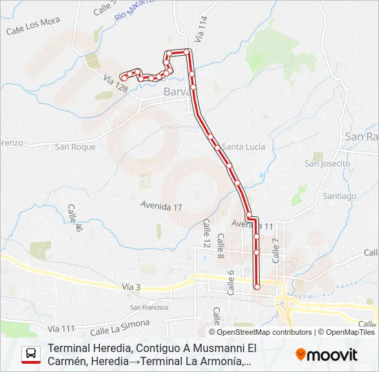 HEREDIA - SAN PABLO - LA ARMONÍA Bus Line Map