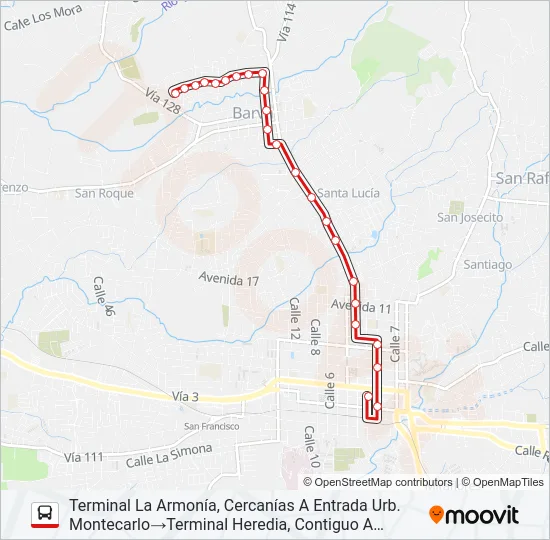 HEREDIA - SAN PABLO - LA ARMONÍA Bus Line Map