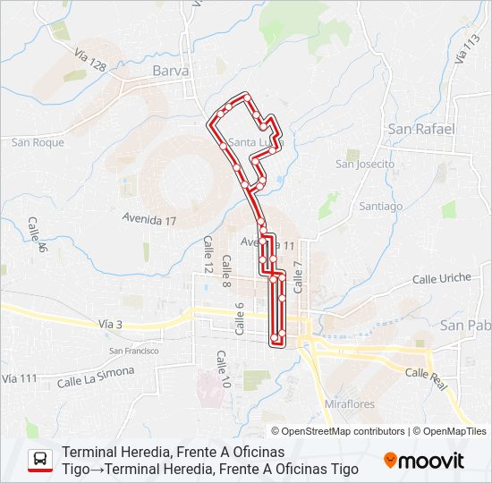 Mapa de HEREDIA - LOTES PERALTA - JARDINES DEL BENEFICIO de autobús