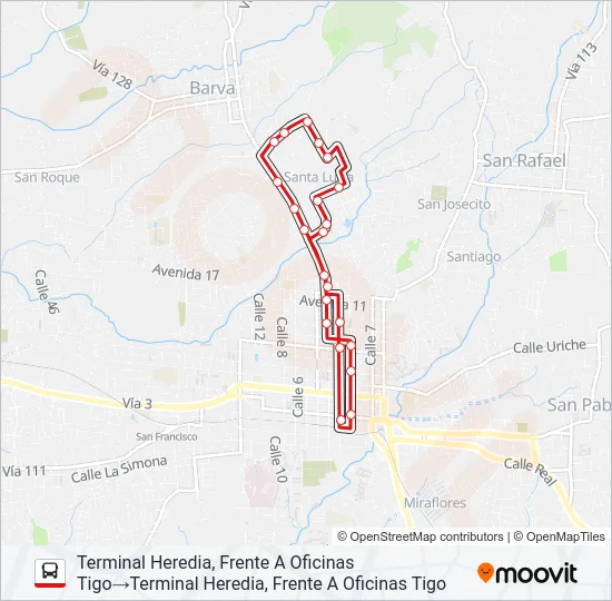 HEREDIA - LOTES PERALTA - JARDINES DEL BENEFICIO Bus Line Map