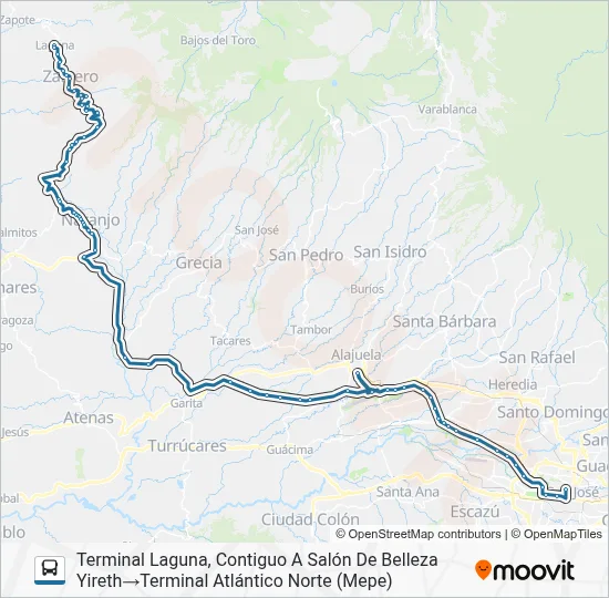 SAN JOSÉ - ZARCERO - LAGUNA Bus Line Map