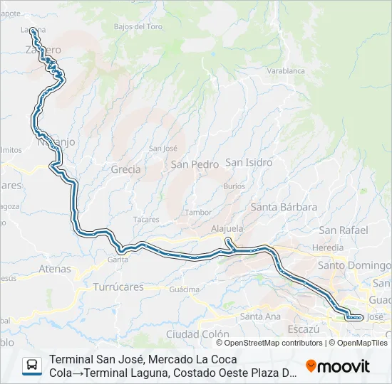 SAN JOSÉ - ZARCERO - LAGUNA Bus Line Map