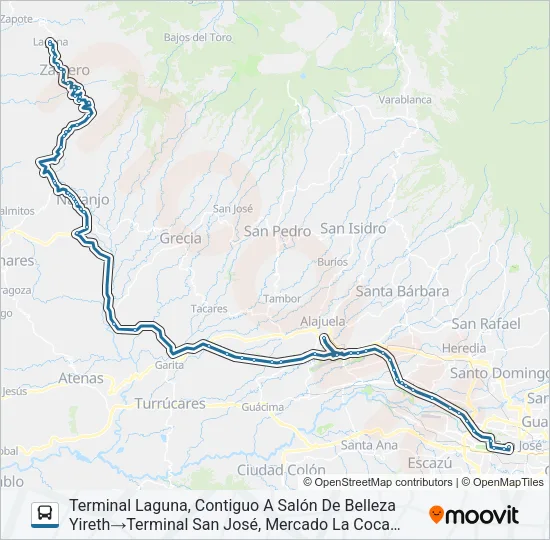 SAN JOSÉ - ZARCERO - LAGUNA Bus Line Map