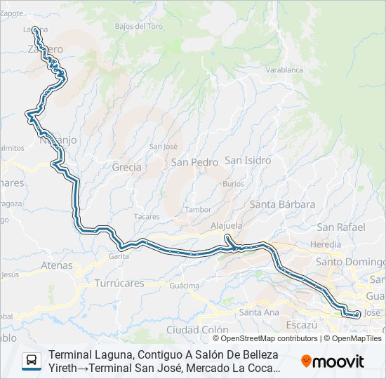 SAN JOSÉ - ZARCERO - LAGUNA bus Line Map