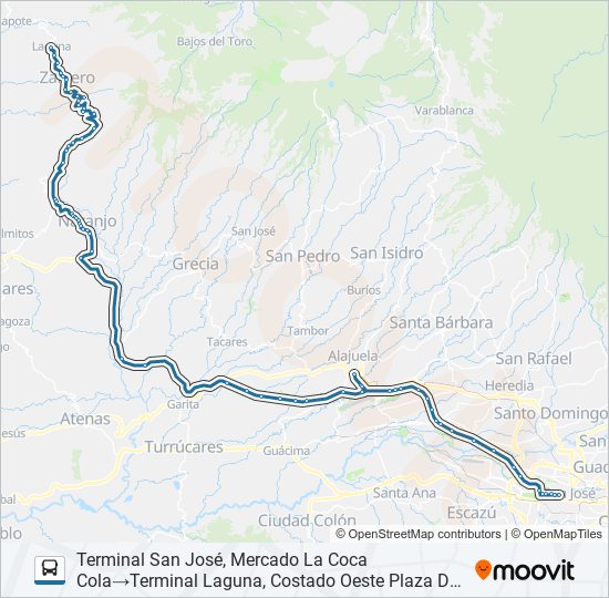 SAN JOSÉ - ZARCERO - LAGUNA bus Line Map