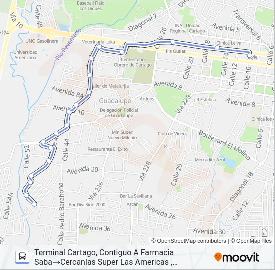 CARTAGO - GUADALUPE Bus Line Map