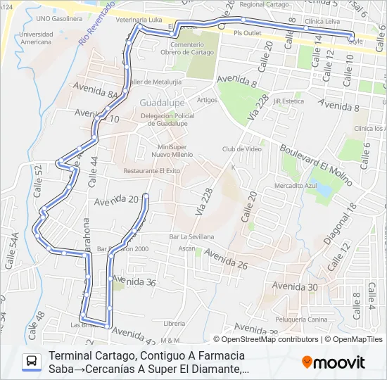 CARTAGO - GUADALUPE Bus Line Map