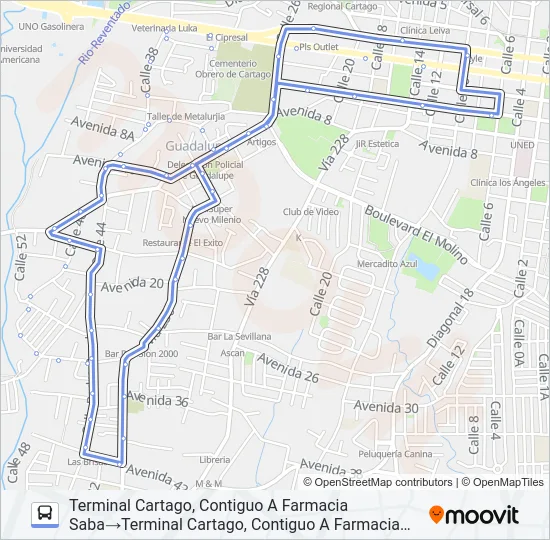 CARTAGO - GUADALUPE Bus Line Map