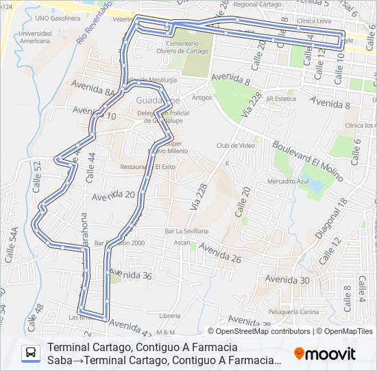 Mapa de CARTAGO - GUADALUPE de autobús