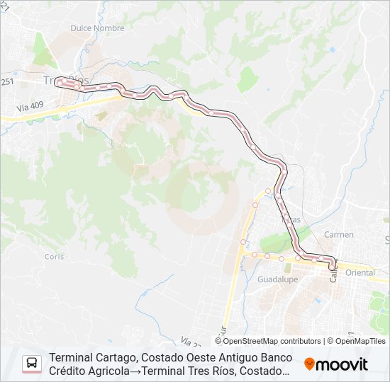 Mapa de CARTAGO - TRES RÍOS de autobús