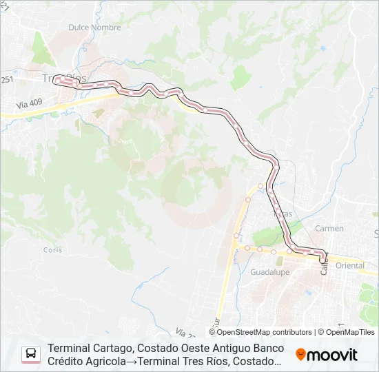 CARTAGO - TRES RÍOS Bus Line Map