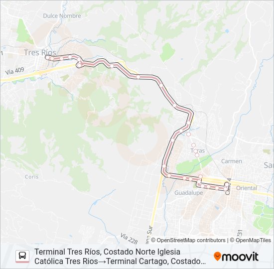 CARTAGO - TRES RÍOS Bus Line Map
