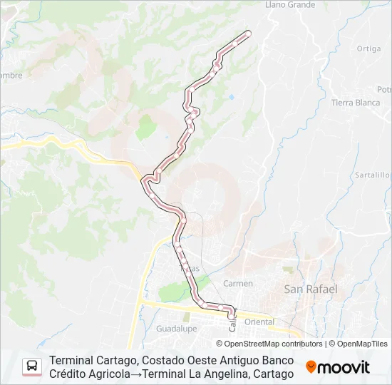 CARTAGO - LA ANGELINA Bus Line Map
