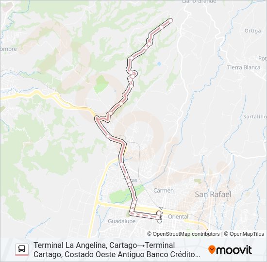 Mapa de CARTAGO - LA ANGELINA de autobús