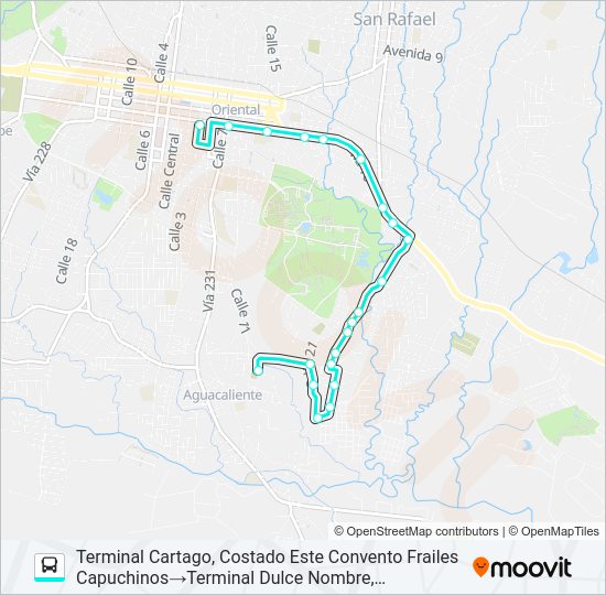 Mapa de CARTAGO - DULCE NOMBRE de autobús
