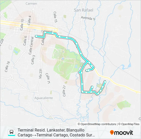 CARTAGO - CABALLO - BLANCO - BLANQUILLO Bus Line Map