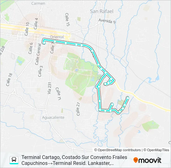 CARTAGO - CABALLO - BLANCO - BLANQUILLO Bus Line Map