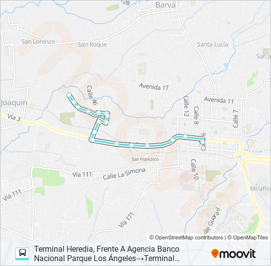 HEREDIA - MERCEDES SUR bus Line Map