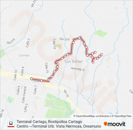 CARTAGO - URB. VISTA HERMOSA Bus Line Map