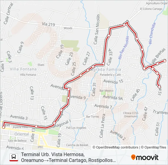 CARTAGO - URB. VISTA HERMOSA Bus Line Map