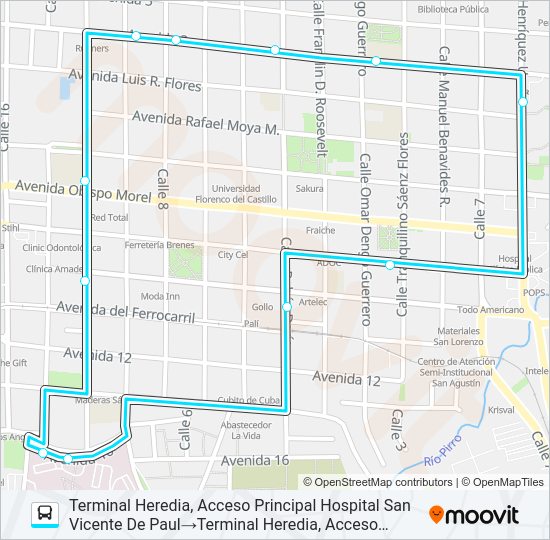 Mapa de PERIFÉRICA HEREDIA de autobús
