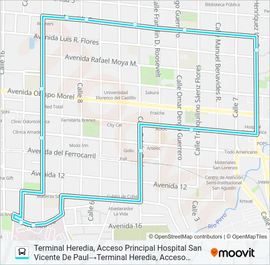 PERIFÉRICA HEREDIA Bus Line Map