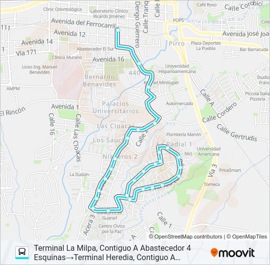 Mapa de HEREDIA - GUARARI - LA MILPA de autobús