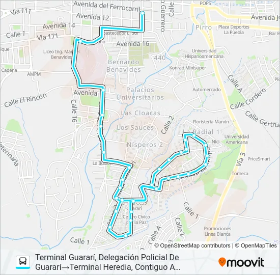 HEREDIA - LA MILPA POR HOSPITAL Bus Line Map