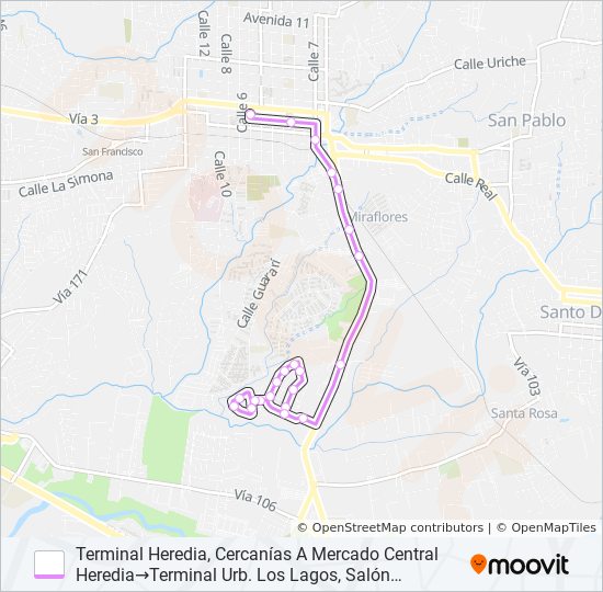 HEREDIA - LOS LAGOS bus Line Map
