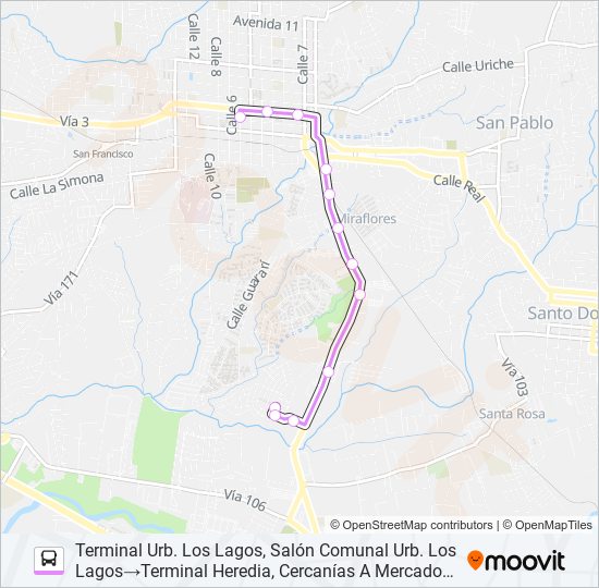 Mapa de HEREDIA - LOS LAGOS de autobús