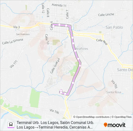 HEREDIA - LOS LAGOS Bus Line Map