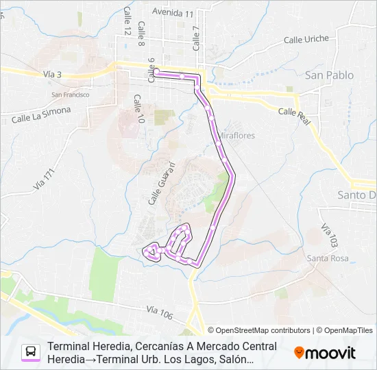 HEREDIA - LOS LAGOS Bus Line Map