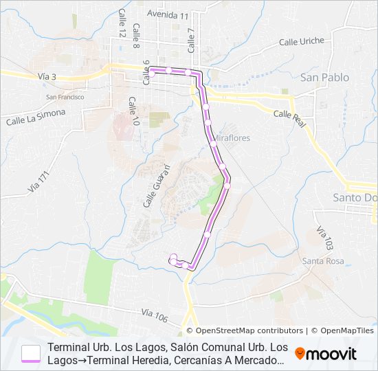 HEREDIA - LOS LAGOS bus Line Map