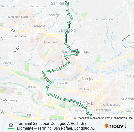 SAN JOSÉ - SAN RAFAEL DE HEREDIA Bus Line Map