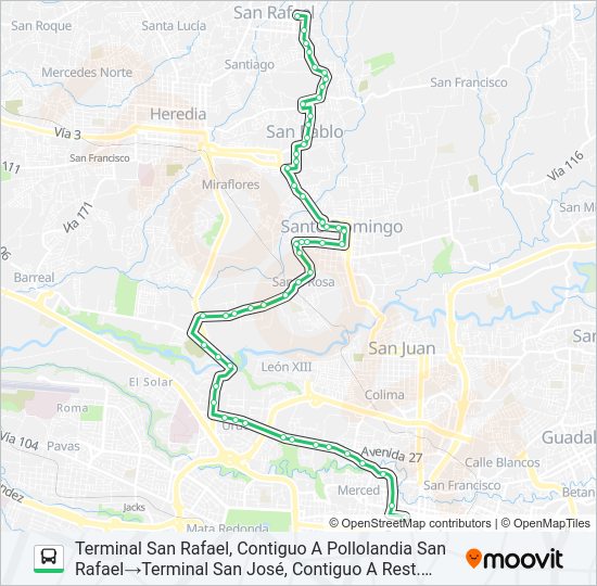 Mapa de SAN JOSÉ - SAN RAFAEL DE HEREDIA de autobús