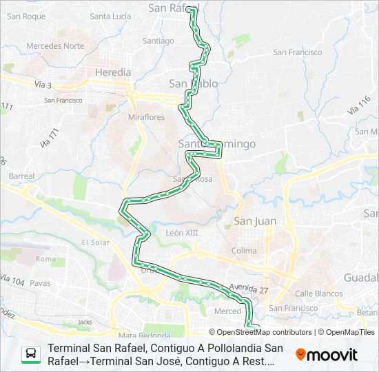 SAN JOSÉ - SAN RAFAEL DE HEREDIA Bus Line Map