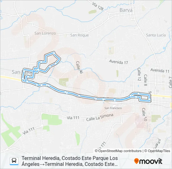 HEREDIA - SANTA MARTA Bus Line Map