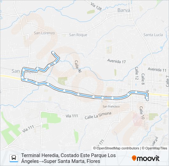 Mapa de HEREDIA - SANTA MARTA de autobús