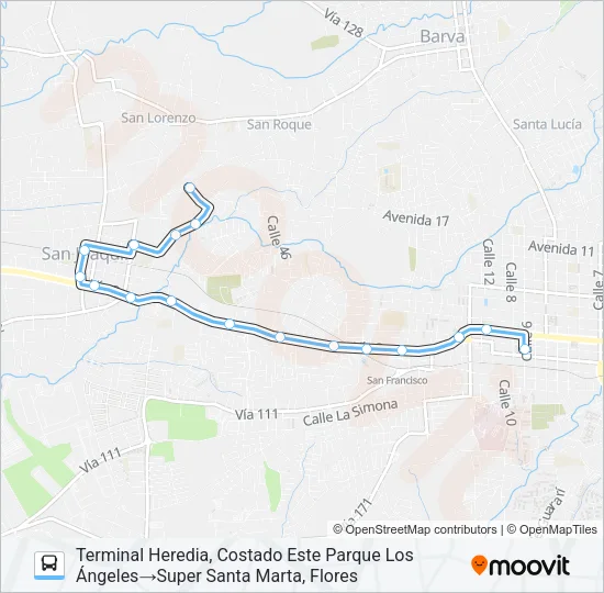 HEREDIA - SANTA MARTA Bus Line Map