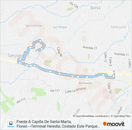 HEREDIA - SANTA MARTA Bus Line Map