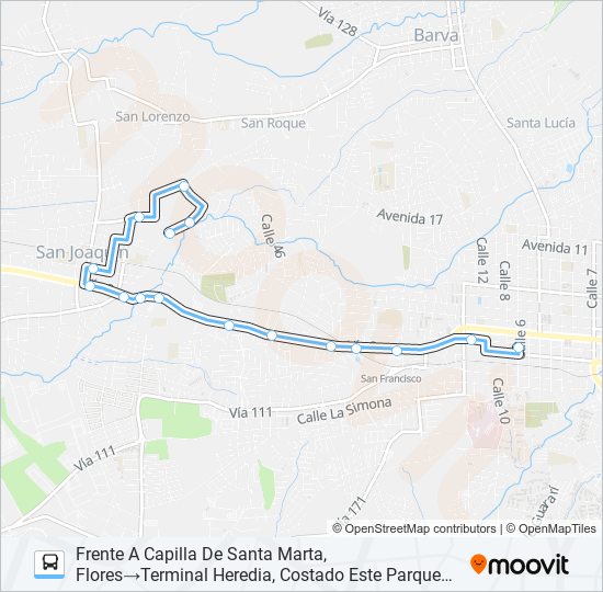 Mapa de HEREDIA - SANTA MARTA de autobús