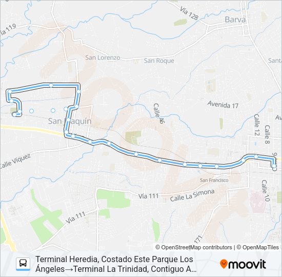 Mapa de HEREDIA - BARRIO LA TRINIDAD de autobús