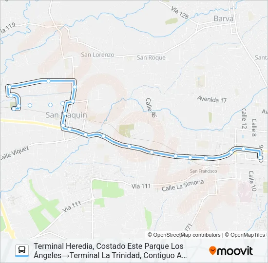 HEREDIA - BARRIO LA TRINIDAD Bus Line Map