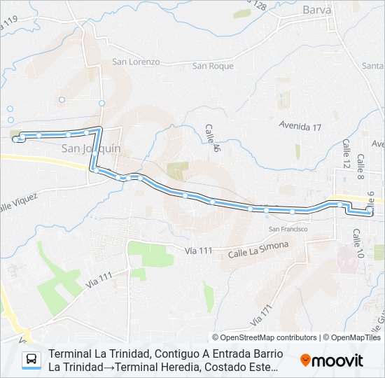 Mapa de HEREDIA - BARRIO LA TRINIDAD de autobús