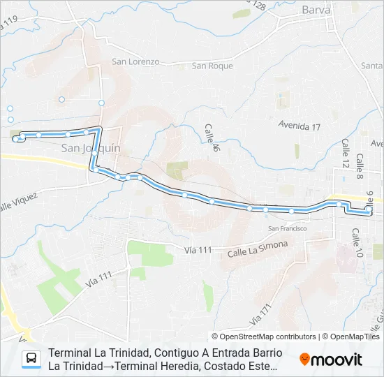 HEREDIA - BARRIO LA TRINIDAD Bus Line Map