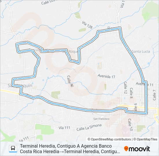 Mapa de HEREDIA - SAN ROQUE - SAN LORENZO de autobús