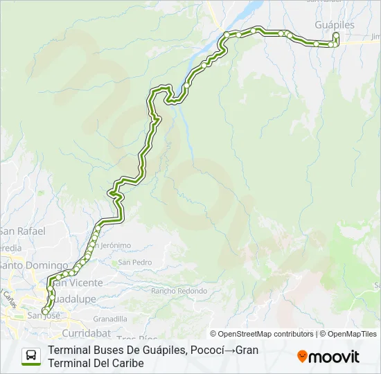 SAN JOSÉ - GUÁPILES Bus Line Map